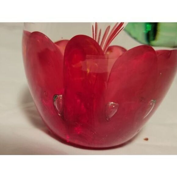 Joe Rice Art Glass Paperweight Red Apple Windowed Clear Glass w/ red floral NICE - Picture 14 of 16